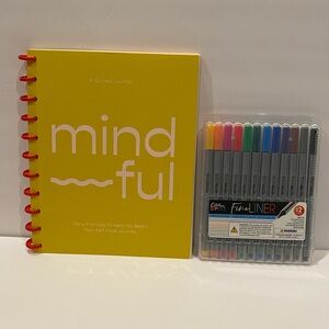 Bundle of Mind-Ful Guided Journal and 12-pk Creative Expert Fine Liner Pens NWT